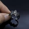 LENNIK "Triasteria" Adjustable Star Ring Silver-Clad White Copper Gothic Punk Edgy Jewelry for Men Women Retro Accessories Gift