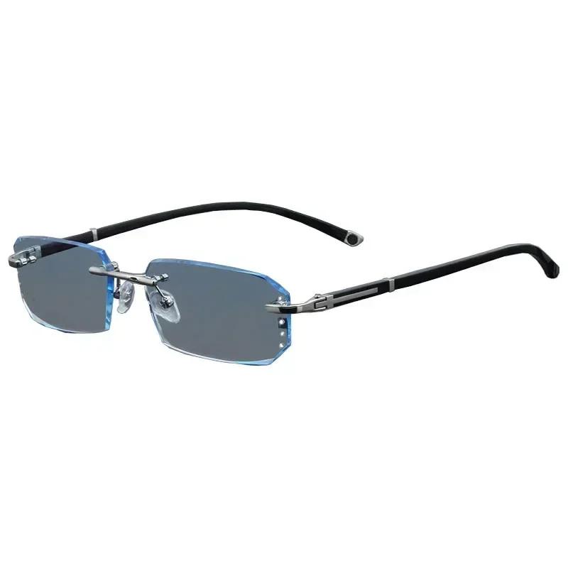Diamond Trimmed Frameless Photochromic Reading Glasses Fashionable Business Men Glassess Anti Blue Light Presbyopia Glasses