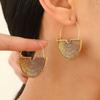 1 Pair Women Earrings Retro Bohemia Style Drop Earrings Fan-Shaped Semicircular Design Distressed Earrings