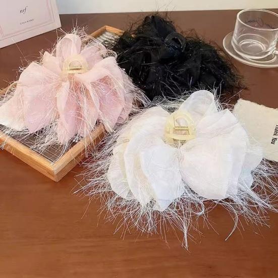 Hair Claw Furry Tassel Design Large Shark Clip Back Head Shimmer Texture Hair Clip Stable Hold Hair