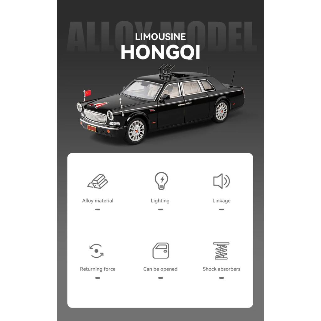1/24 HONGQI L5 Alloy Limousine Luxy Car Diecast Model 70th Anniversary Parade Car Decorative Trendy Ornaments for Friend Gift