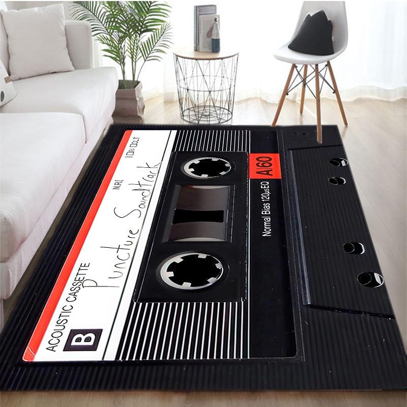 Vintage Cassette Tape Rug, Retro 80s Music Design Non-Slip Floor Mat for Bedroom & Living Room, Nostalgic Home Decor Carpet