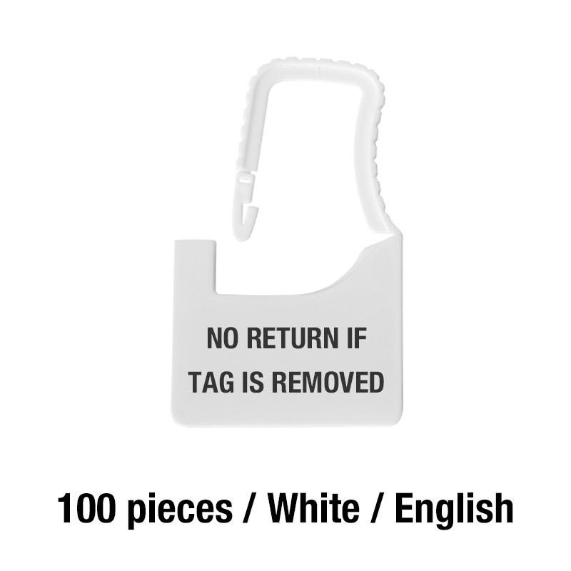 

100 шт., пластиковая бирка с защитной этикеткой, возврат невозвратен, если бирка удалена, маркер для этикеток для одежды, сумки для обуви белый