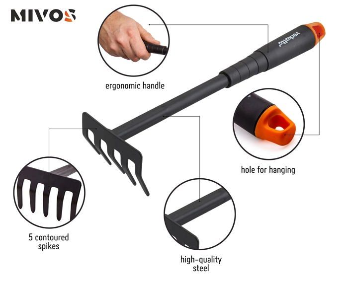 Hand Rake - Mivos - Vr-7282 - High-quality Steel - Ergonomic - 5 Teeth