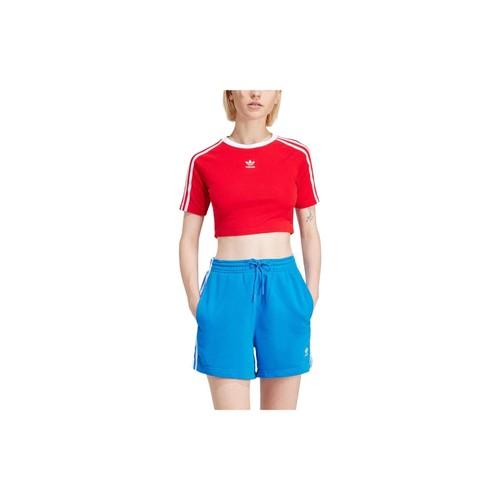 Adidas Originals Crew Neck Striped Cropped Short-sleeve T-shirt for Women, Red