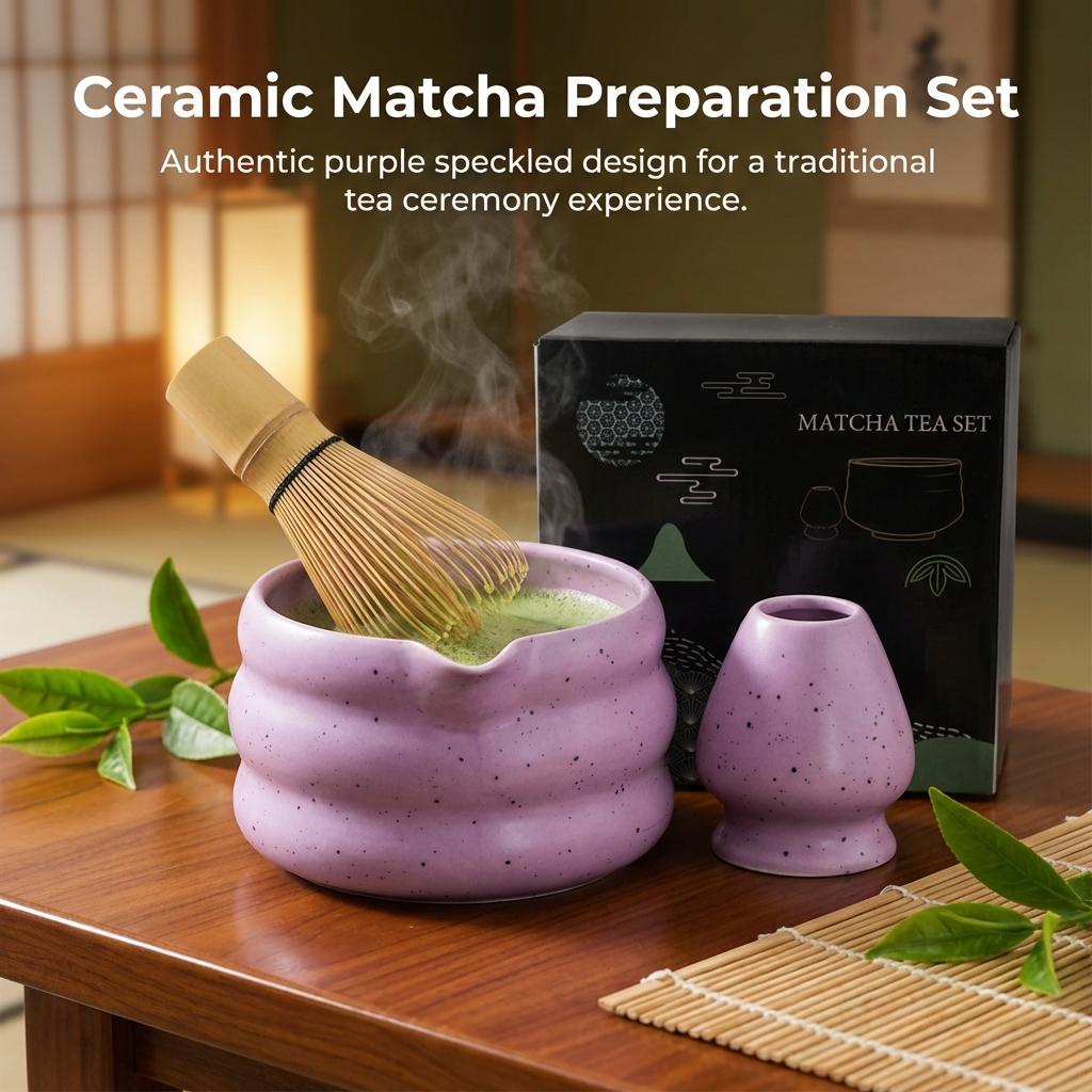 Japanese Matcha Tea Set Ceramic Matcha Bowl And Powder Jar Gift for Birthday New Year