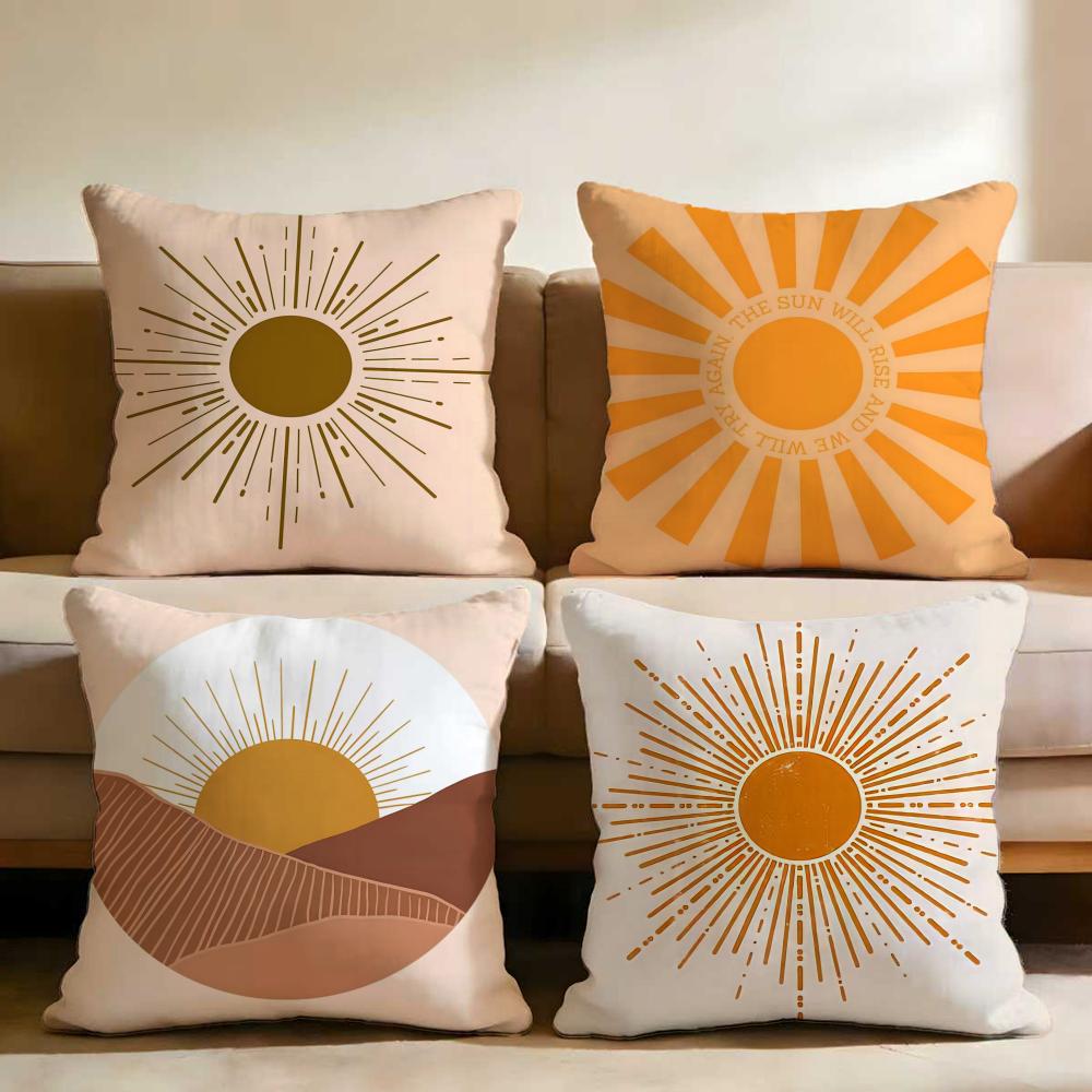 Retro Modern Sun Cushion Cover Multi-Scene Pillow Cover for Home & Car - Reversible, Soft & Durable for Daily Use