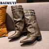 Pointed Toe High Heels Women Shoes Sexy Knee High Boots 2025 Trend Brand Designer Gladiator Chelsea Boots Punk Pumps Mujer Botas