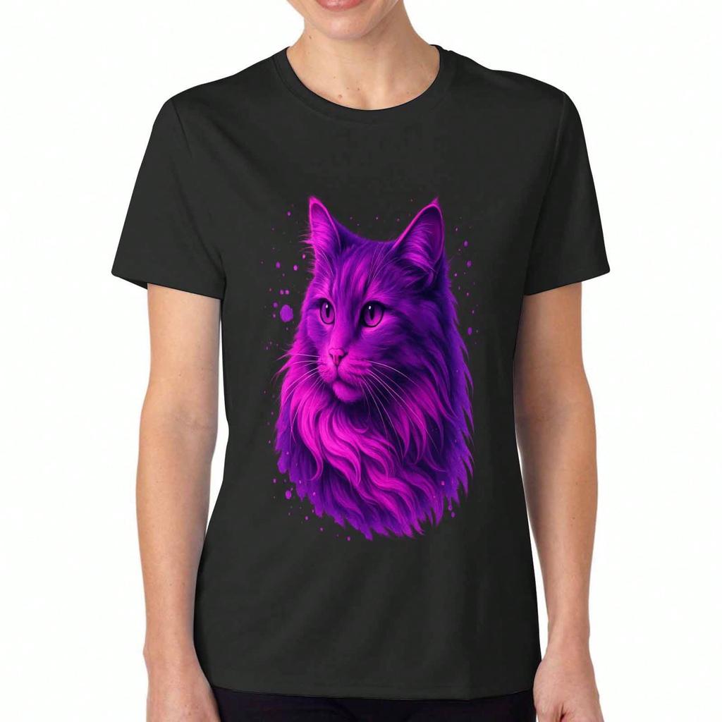Naughty Cat Ladyunisex Cotton T Shirt, Pure Cotton Highquality Printing, Durable, Funny And Casual Fashion. Pink Kitty Graphic Tee For Cat Lovers. Uni