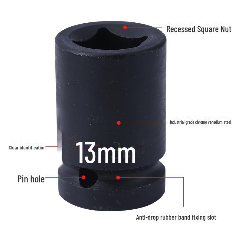 Viereckige Stecknusshülse mit Vierkantkopf, zwei äußere Vierkantlöcher, 22/24 Dafei, 12,5 mm, kleiner Luftkanonenschlüssel.