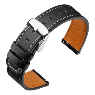 ANNEFIT 21mm Calf Leather Watch Quick Smooth Genuine Leather Replacement Watch Black with Stitching Band, Release, Type, Strap,