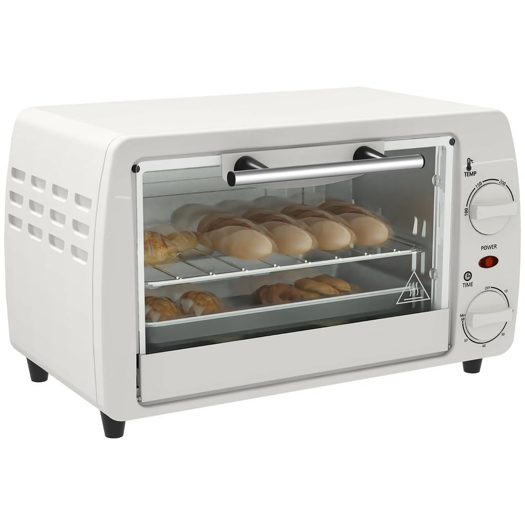 Mini-Backofen Toasterofen, 1 Backblech, 1 Grillrost, 10 L Fassungsvermögen, Timerfunktion, 36,5 cm x 26 cm x 22 cm, Cremeweiß