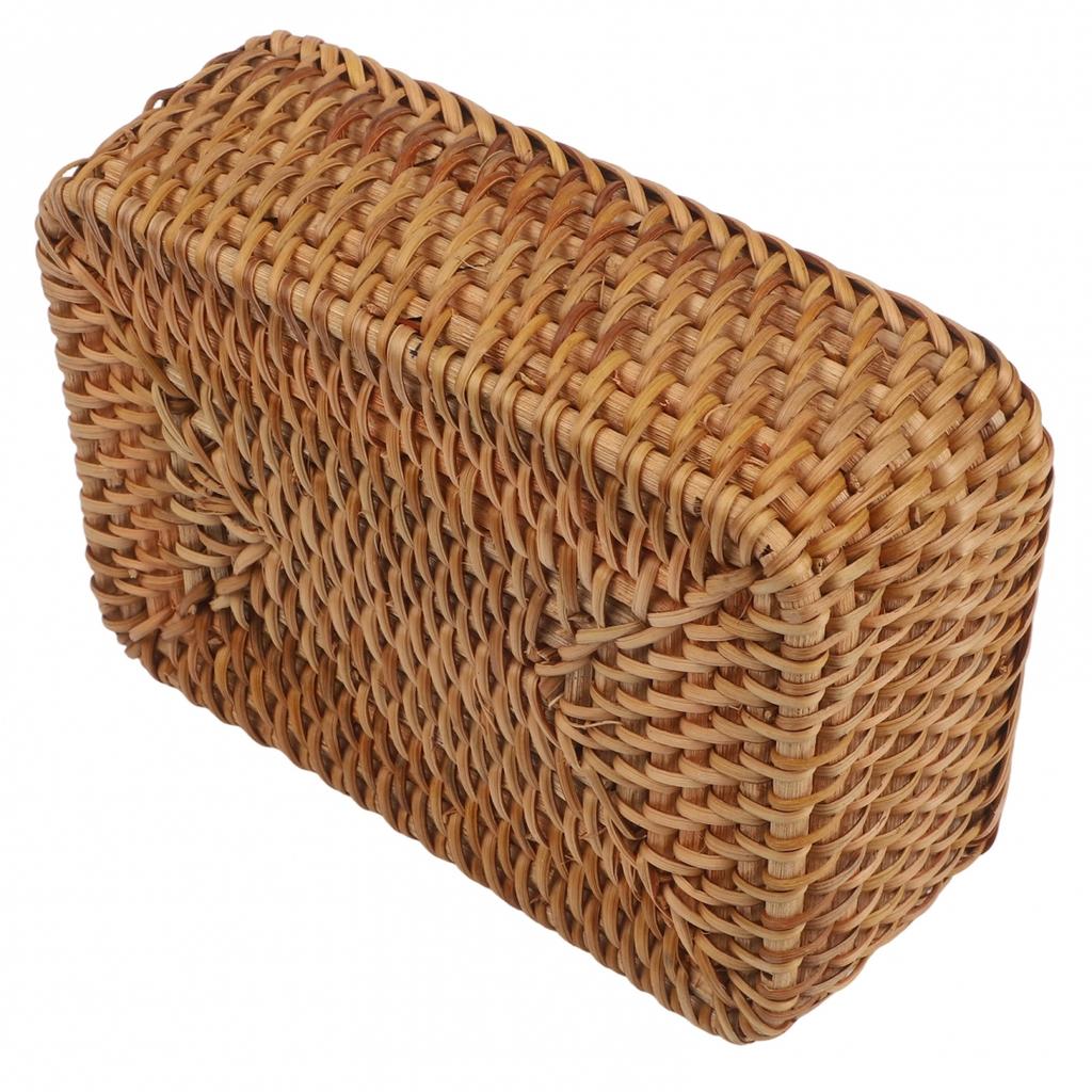 Rattan Hand Woven Square Storage Basket for Fruits and Office Supplies
