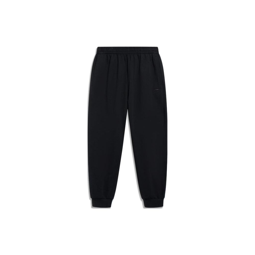 Li Ning Sports Lifestyle Series Solid Color Elastic Waistband Cuffed Knitted Sports Pants Men Pants Black AKLT249-1