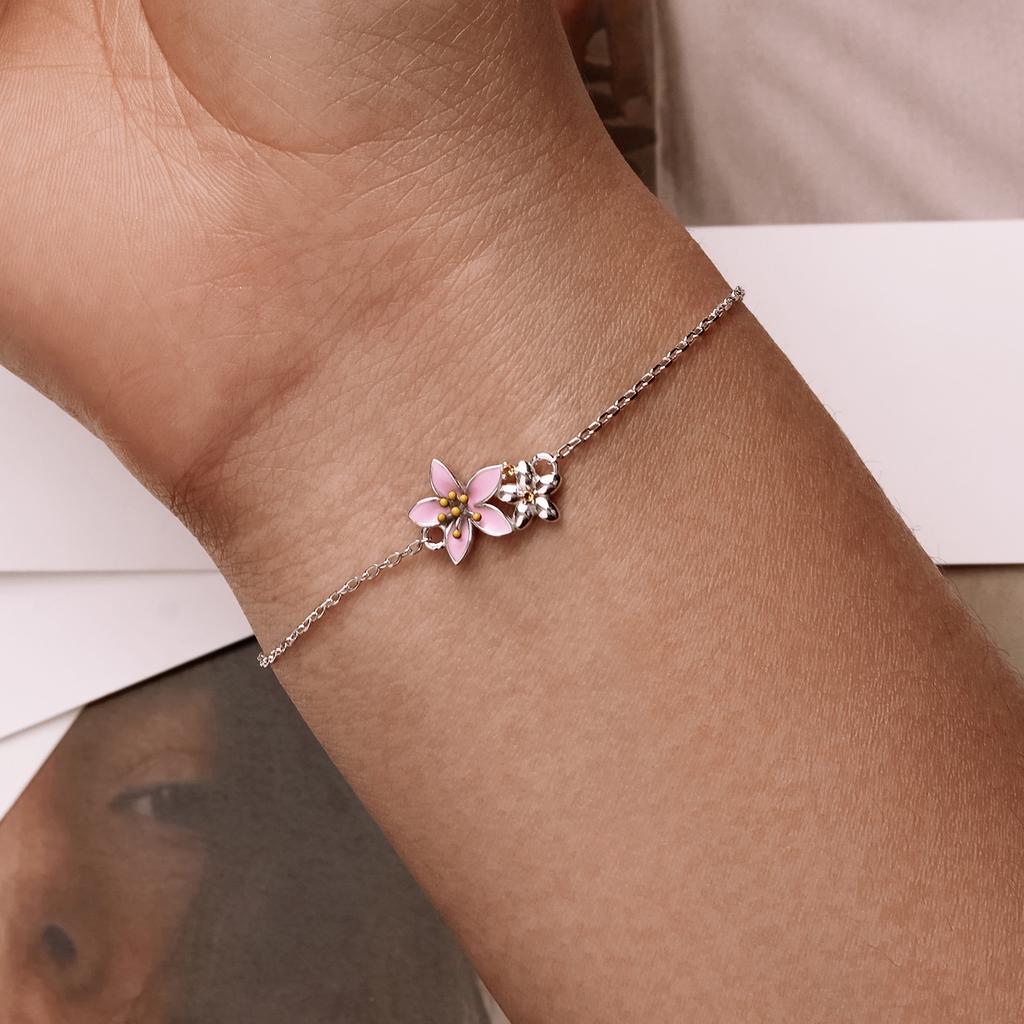 WOSTU Bracelet Original Sakura Rose en Argent Sterling 925 Chaîne Ajustable MINI Maillons Convient aux Pendentifs MINI Bijoux de Mode