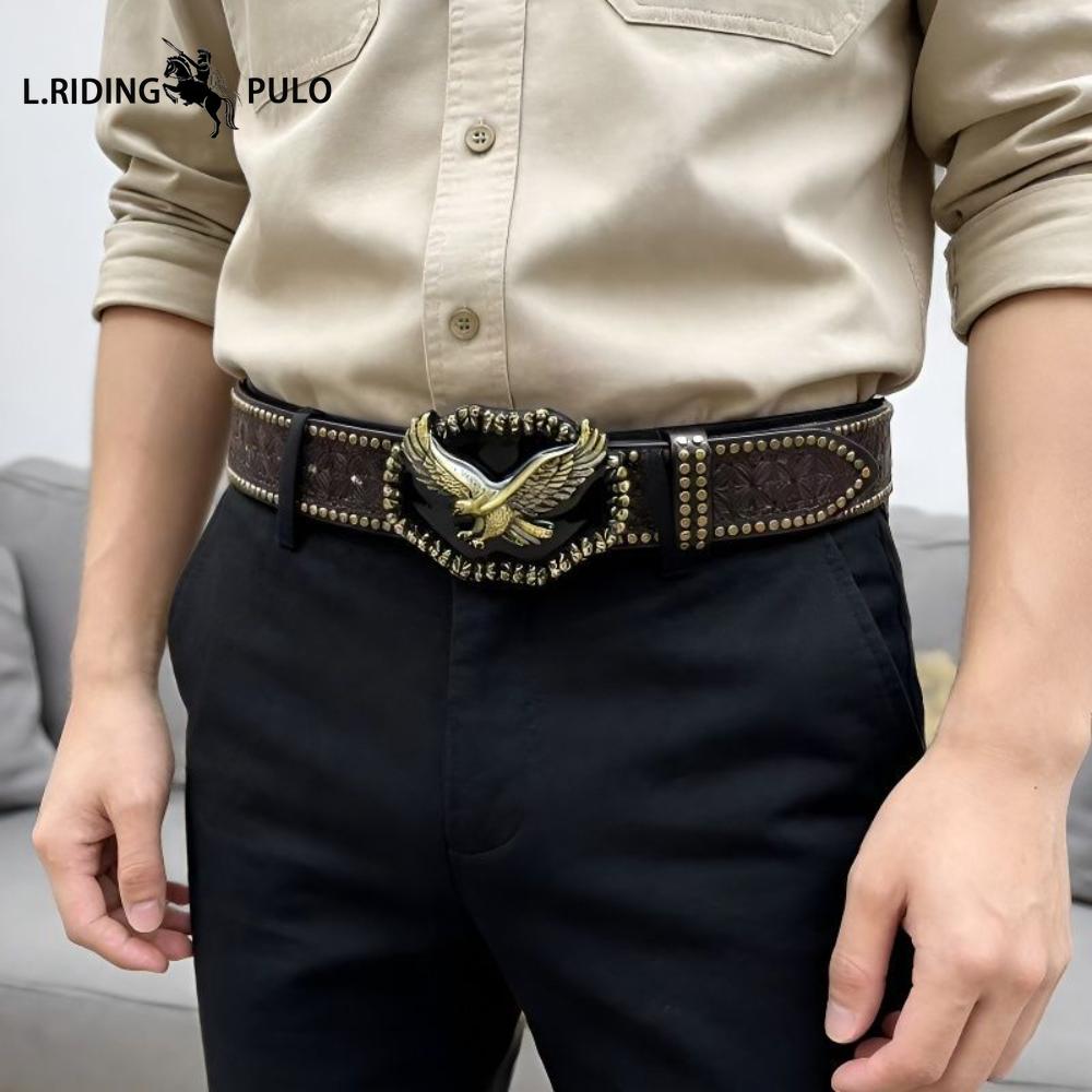 Cintura Western in Denim Tendenza Retro Gioventù Punk Rilievo Uomo Borchie Pelle Cintura