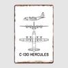 C-130 Hercules Avion de Transport Militaire Avion Plan Bleu Cadeau Plaque Métallique Affiche Plaques Cuisine Plaque Étain Affiche