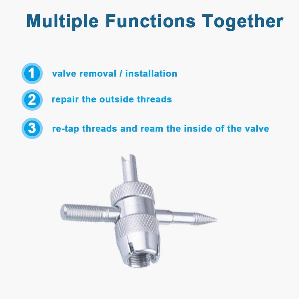 Riseuvo Valve Stem Removal Tool - 40Pcs Valve Cores, 4-Way Valve Tool, Valve Core Remover Tool, Tire Repair Schrader Valve Tool