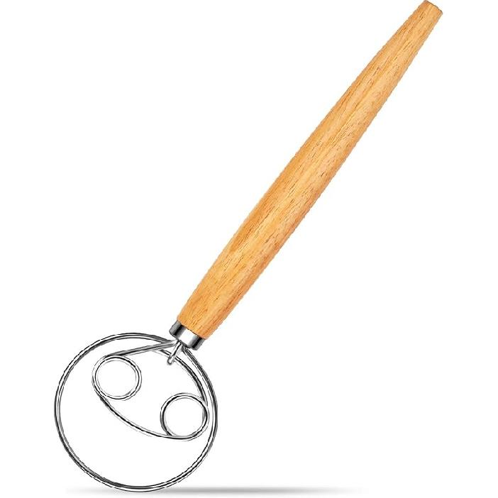 Danish Dough Whisk Stainless Steel with Dough Hook Dutch Style Bread Mixer Tool for Sourdough Baking Rubbe Rwood#2 Stainless S