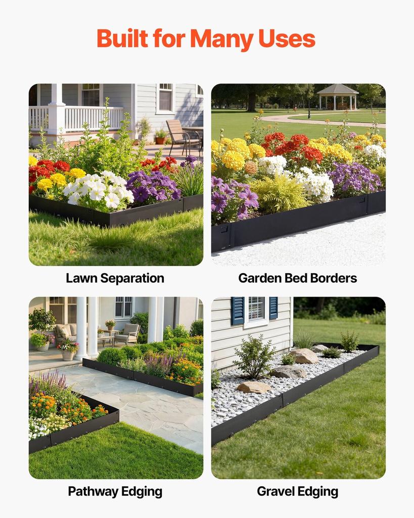 Galvanized Steel Landscape Edging, 6-Pack 1016 X 207 Mm Metal Edging for Landscaping with Gloves, Easy-to-Install, Heavy Duty Metal Garden Edge Border