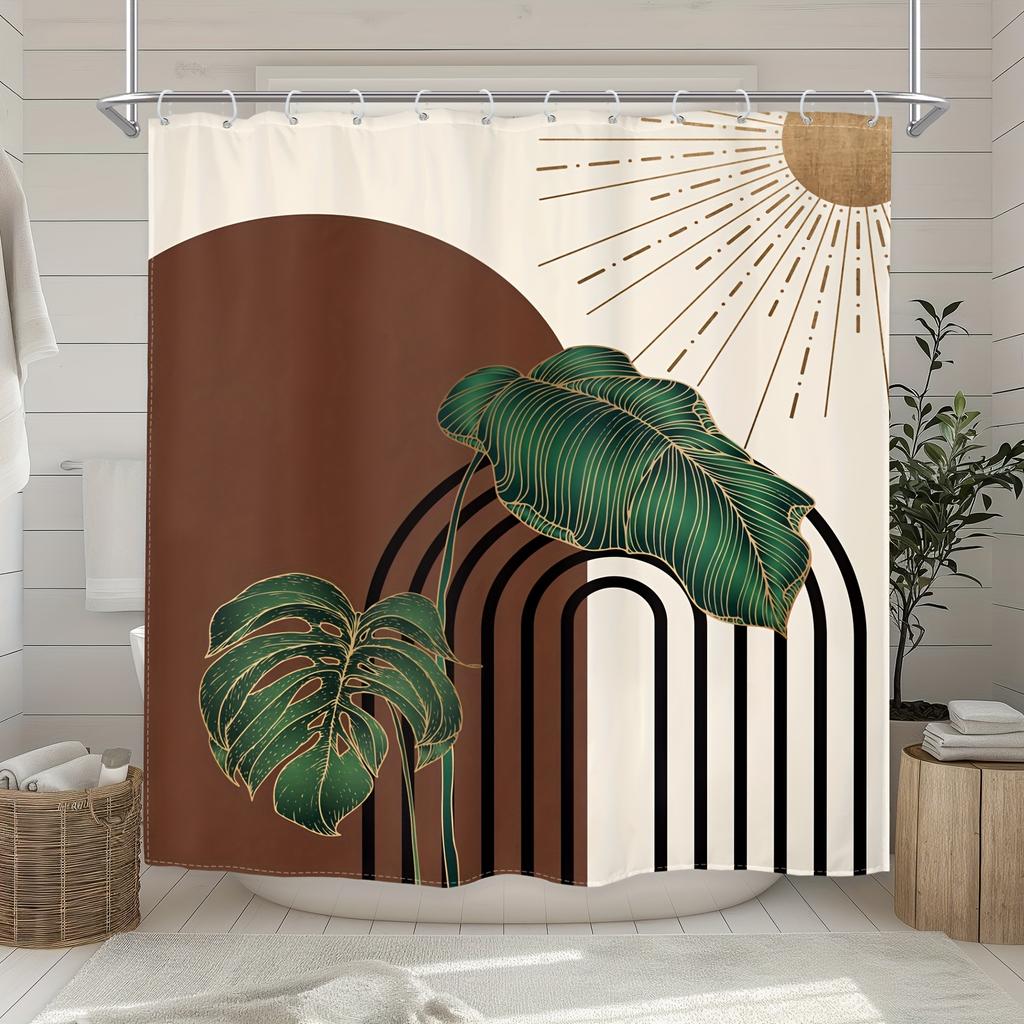 Featuring Large Monstera Leaves, Geometric Patterns, Sunburst Design, And Vibrant Colors For Stylish Bathroom Decor