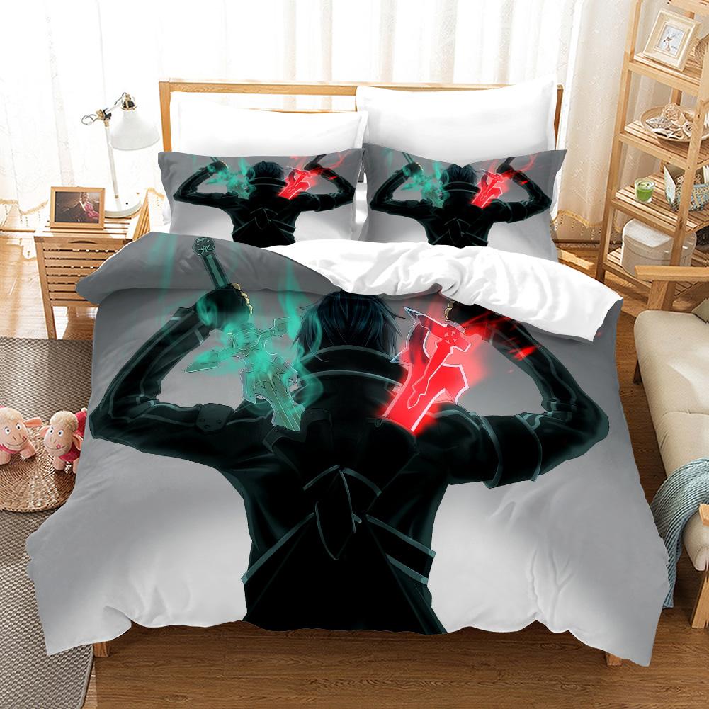 High Quality 3D Digital Printed Sword Art Online Pattern Duvet Cover with Pillow Cover Bedding Set Anime Bed Set Bedroom Deocr