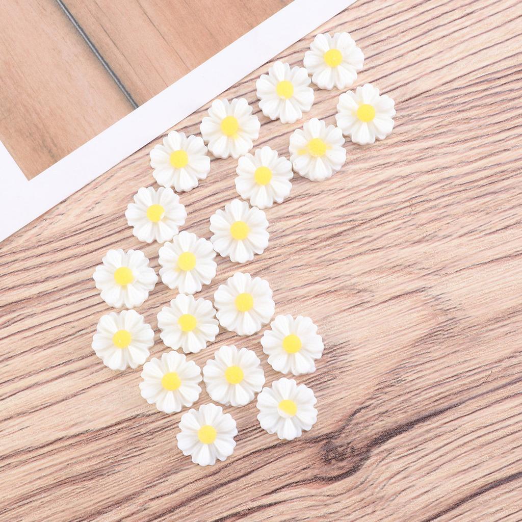 20Pcs 13Mm White Plastic Artificial Daisy Flowers Craft Supplies for Scrapbooking Home Decor Resin Flower Accessory Flower Beads