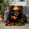 Autumn Bear Wall Art PrintBlanket Flannel Throw Blanket for Sofa, Bed, Travel, Camping, Office