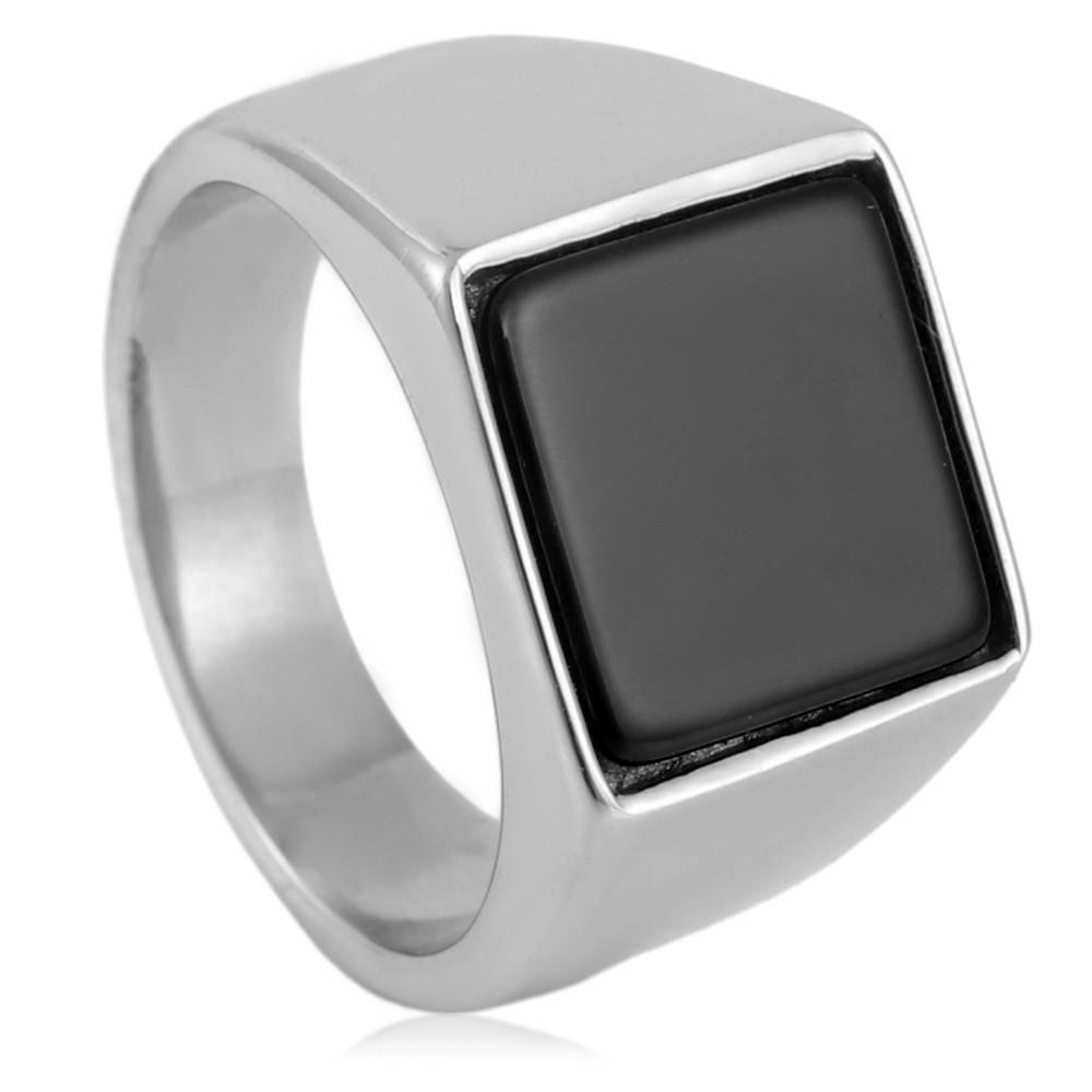 European and American Jewelry Black Glass Ring Retro Trendy Men Black Gemstone Square Ring 2026