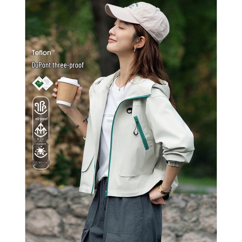 Demana Tech-Proof Petite Hooded Color-Block Outdoor Jacket XL