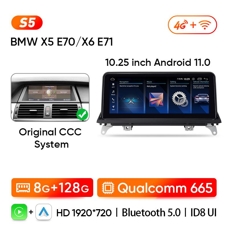 Ainavi Wireless Carplay Multimedia Player Car Radio Android Auto Qualcomm 665 8G 128G For BMW X5 E70 X6 E71 (2007-2013) CCC CIC