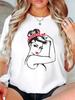 Powerful and Strong Girl Printed Tshirt Summer Womens Top Casual Short Sleeve Round Neck Printed Summer Clothing