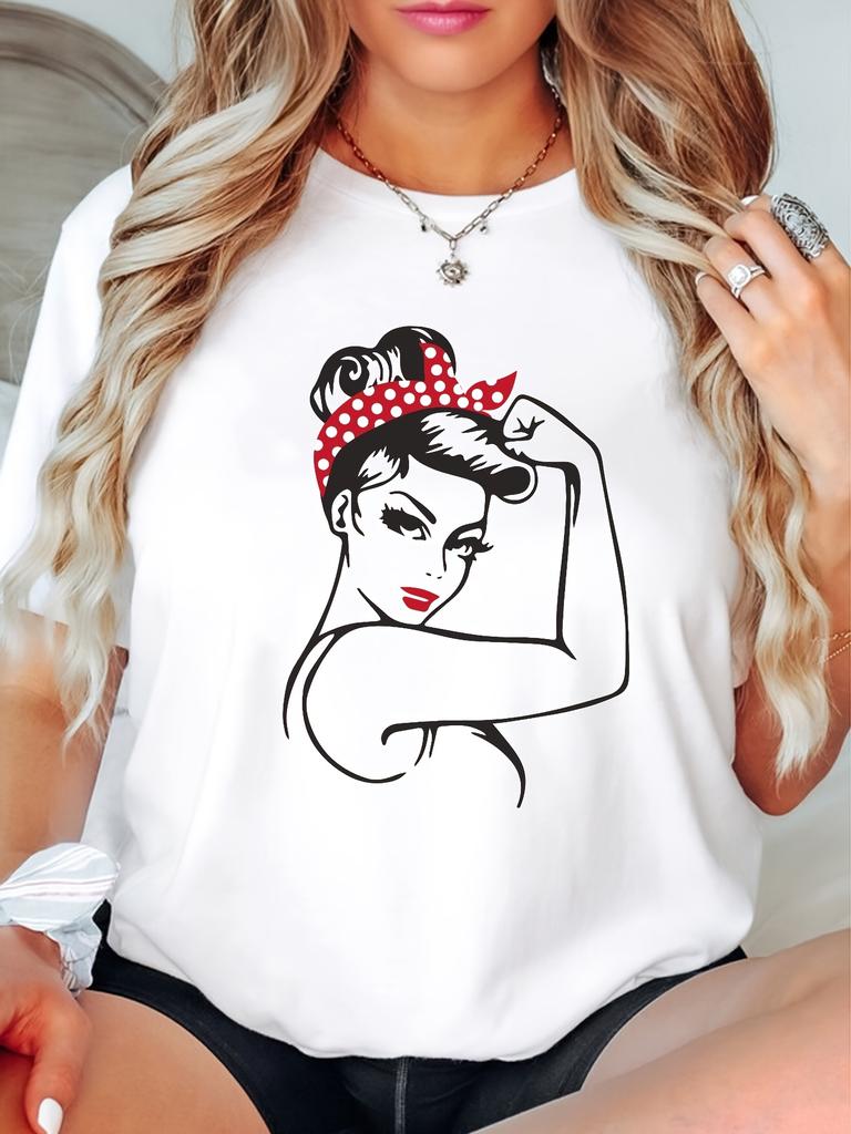 Powerful and Strong Girl Printed Tshirt Summer Womens Top Casual Short Sleeve Round Neck Printed Summer Clothing