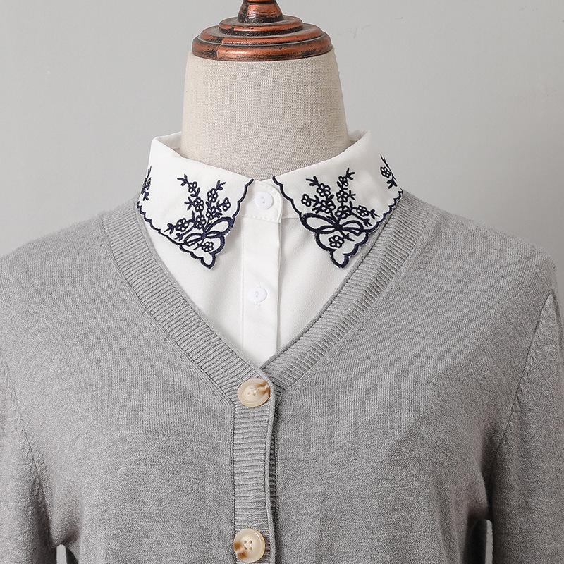 Jialeyi Retro Ethnic Embroidered Korean-Style White Fake Collar for Girls