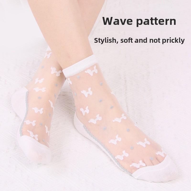 5 Paar Frühling und Sommer Freizeit Mode Transparente Atmungsaktive Glasstrümpfe Kristallstrümpfe