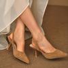 Fashion Women Sandals 2024 New Summer High Heels Closed Toe Single Sandals Thin Mid-heeled Fashion Hollow Pointed Toe Women Sandals