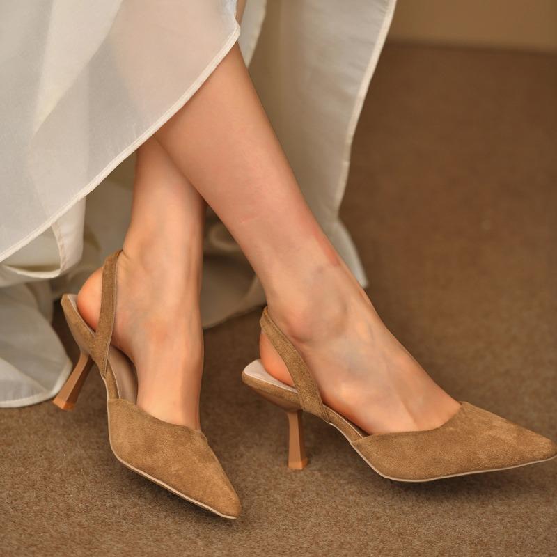 Fashion Women Sandals 2024 New Summer High Heels Closed Toe Single Sandals Thin Mid-heeled Fashion Hollow Pointed Toe Women Sandals