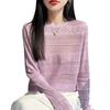Women S Loose Long Sleeve Round Neck Cutout Knit Sweater Base Layer
