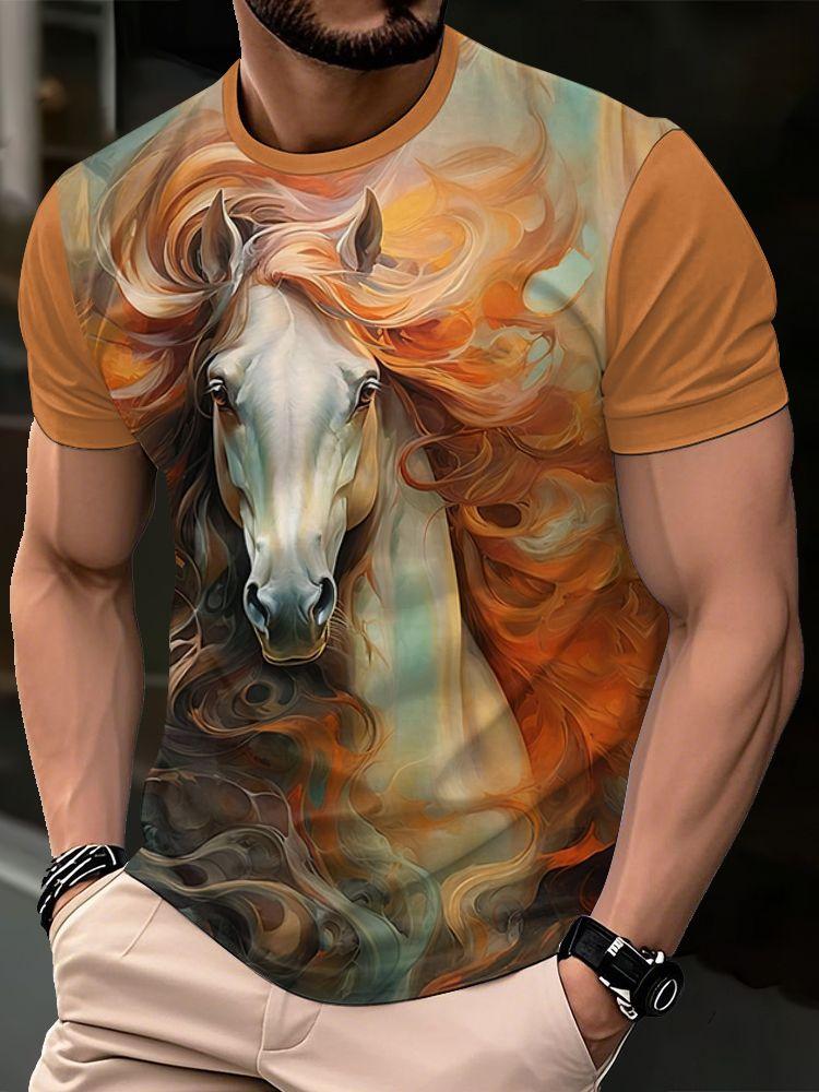 Summer Horse Animal 3D Printed T-shirt Men's Fashion Casual Short Sleeve Top Street Harajuku Casual Comfortable O-neck Clothing