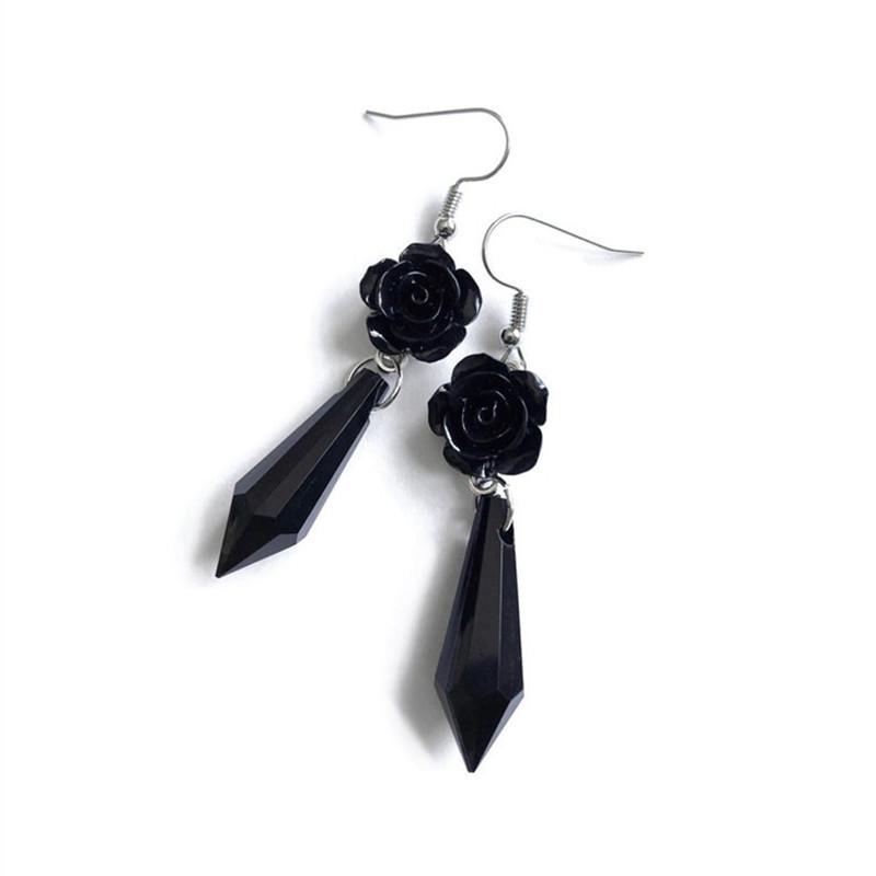 Victorian-Style Black Rose Teardrop Earrings