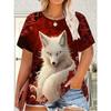 Modisches Damen Rundhals Kurzarm 3D Tier Farbdruck Tier Kurzarm Rundhals T-Shirt