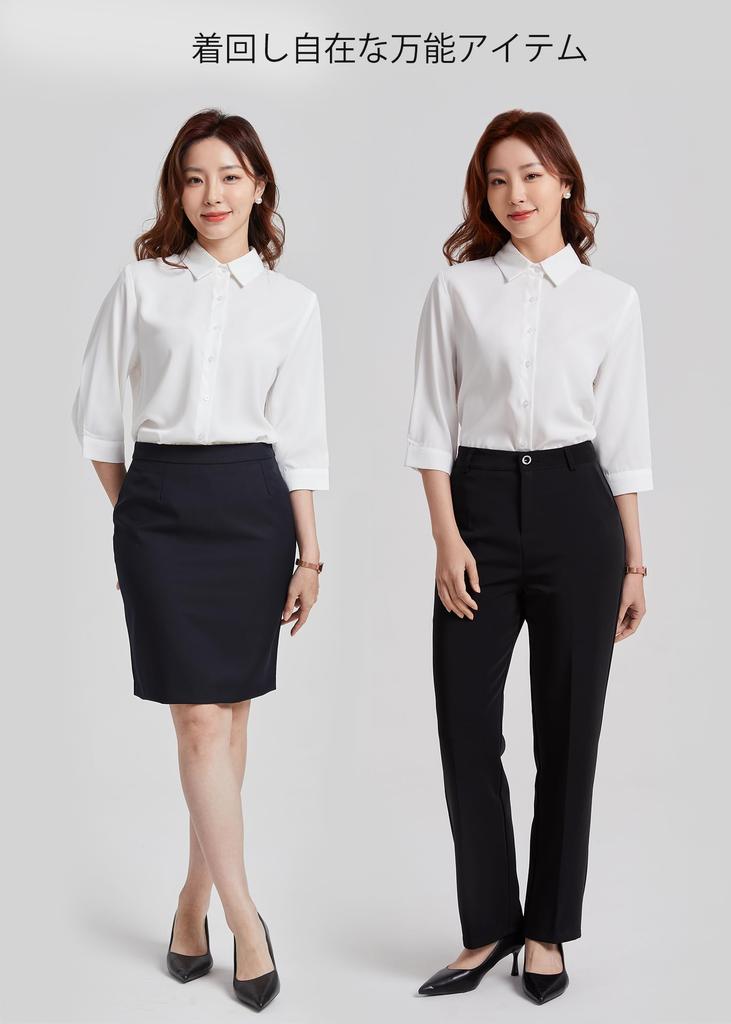 Enmain White Chiffon Dress Shirt Fashion 101S Women's Blouse, 3/4 Sleeve, Office/Commuting, Stylish, Cute, Casual,