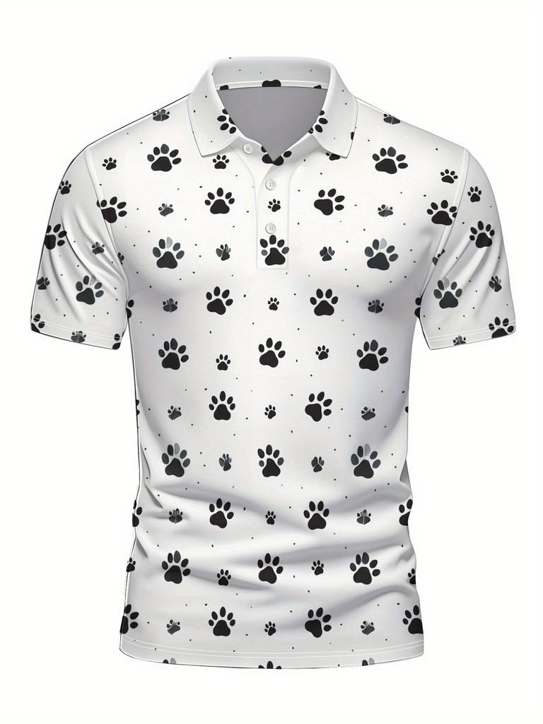 Men'S Short-Sleeve Polo Shirt with Flat Digital Print Pattern - No Texture