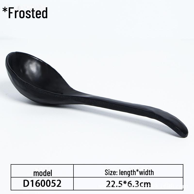 A5 Black Matte Melamine Long Handle Soup Spoon - Food Grade Porcelain Imitation for Restaurants, Hotels, and Hot Pots.