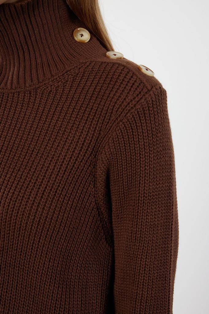 Women's Fashionable Stylish Sweater Navy Blue Collar Button Detailed Knitwear Sweater