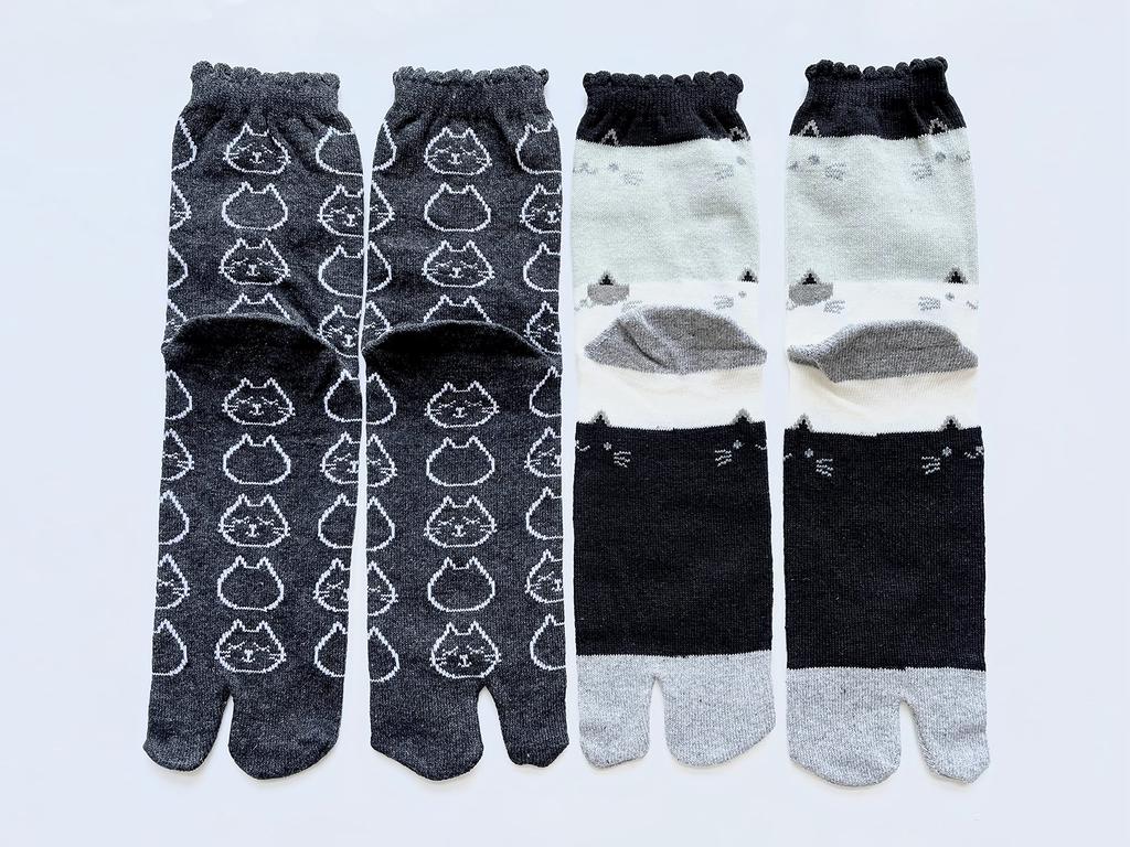 Eden Japan Cat Print Tabi Cotton with Loose Elastic Short Sizes Set of 3 of Your B07 Women's Socks, Blend, Heel, Cuffs, Length, 23-25cm, (Pattern