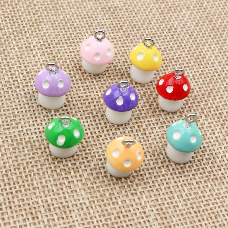 10Pcs Colorful Mixed Mushroom Plant Vegetable Resin Earring Charms Diy Findings 3D Keychain Bracelets Pendant For Jewelry Making
