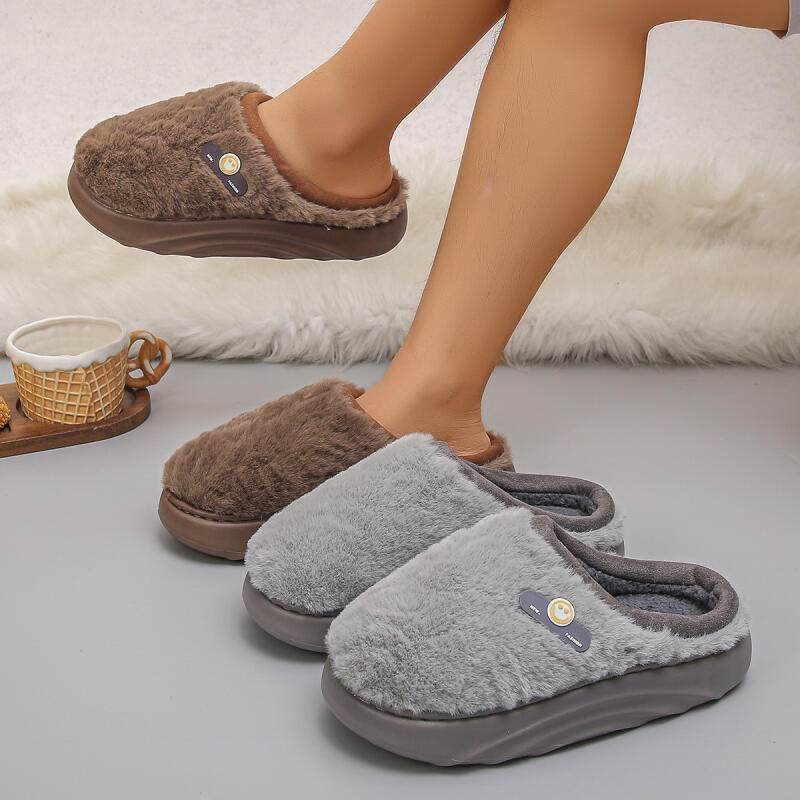 Pantofole Invernali Peluche con Suola Spessa per Donne Casa Interna Piattaforma Chunky Pantofole Soffici Donna Antiscivolo Calde Coppie Scarpe di Cotone