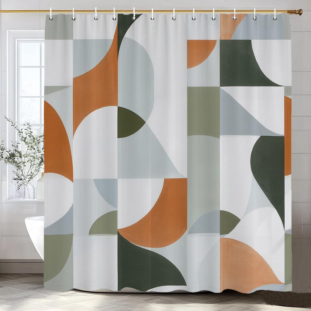 Modern Geometric Shower Curtain, Stylish Design Modern Minimalist Bathroom Curtain , Home Decoration Curtain With Hooks