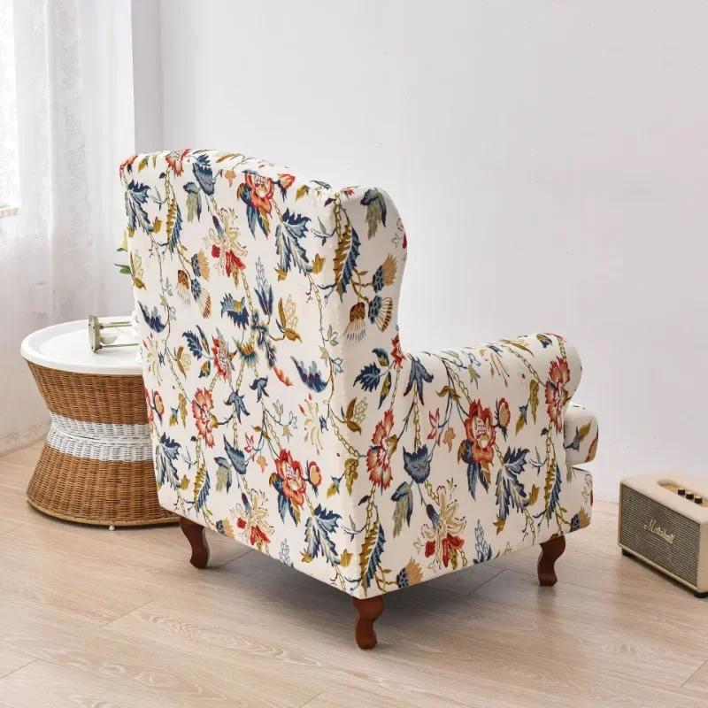 Stretch Print Wing Chair Cover Spandex Elastic Armchair Covers Europe Wingback Relax Sofa Slipcovers with Seat Cushion Cover